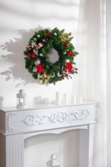 Vetvička MagicHome Vianoce, s kvetom poinsettia, červená, 24 cm