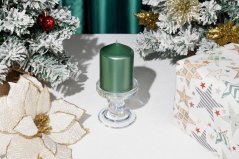 MagicHome Weihnachtskerze, 7x10 cm, zylindrisch, grün, Metallic-Effekt