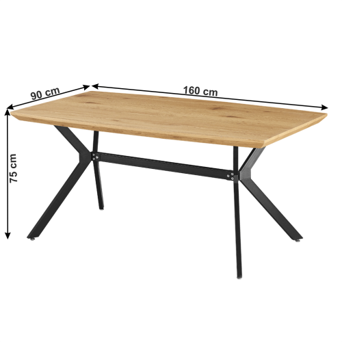 Jedálenský stôl, dub/čierna, 160x90 cm, MEDITER