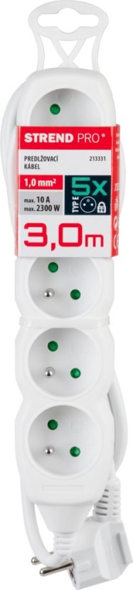 Kabel DG-F805B L-3 m, przedłużacz, biały, 5x gniazdo