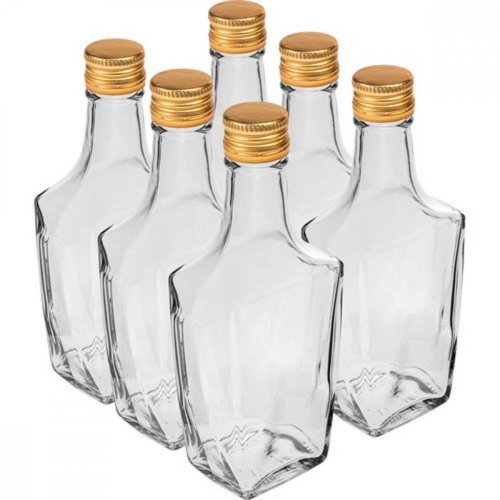 Üveg alkoholos flakon 250 ml négyzet alakú, csavaros kupakkal ART DECO 12 db/csomag