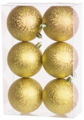 MagicHome karácsonyi labdák, 6 db, arany, karácsonyfához, 8 cm