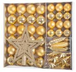 MagicHome karácsonyi labdák, szett, 50 db, 4-5 cm, arany, csillag, füzér, kúp, karácsonyfára