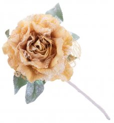 Flower MagicHome, bujor cu frunză, auriu, tulpină, dimensiune flori: 12 cm, lungime flori: 23 cm, bal. 6 buc