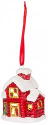 Dekorace MagicHome Vánoce, Domeček, LED, terakota, závěsný, 5,5x5x7,2 cm