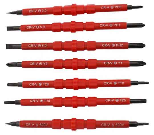 15-delni komplet električarskih izvijačev, rumeno-rdeč ročaj, 500V, PRO-TECHNIK