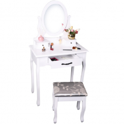 Toaletní stolek s taburetem, bílá/stříbrná, LINET NEW