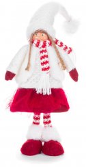 MagicHome Weihnachtsfigur, Mädchen, Stoff, rot-weiß, 22x13x57 cm