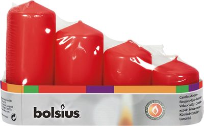 Svíčky bolsius Pillar Advent, Vánoční, červené, 48 mm 60/80/100/120 mm bal. 4 ks