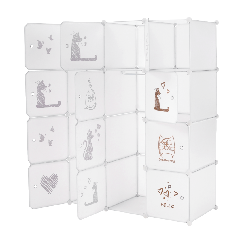 Modularer Kleiderschrank für Kinder, weiß/braunes Kindermuster, KITARO