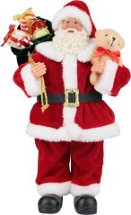 MagicHome Weihnachtsdekoration, Weihnachtsmann mit Geschenken und Teddybär, rot, 30 cm