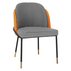 Esszimmerstuhl, schwarz-weißes Muster/kamelfarbenes Öko-Leder, KIRNA