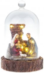 Dekoracja świąteczna MagicHome, Szopka w szklanej kopule, 7 LED, 2xAAA, wnętrze, 11,80x11,80x19 cm