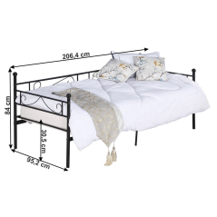 Metallsofa - Einzelbett, schwarz, 90x200, ROZALI