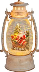 Laterne MagicHome Christmas Retro, LED, mit Weihnachtsmann auf Schlitten, mit Glitzer, weiß, 3xAA, Kunststoff, 13x11x24/35 cm