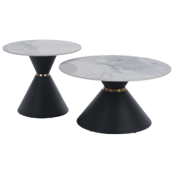 Măsuţe de cafea, set de 2 bucăţi, marmură/negru/auriu, MABUZ