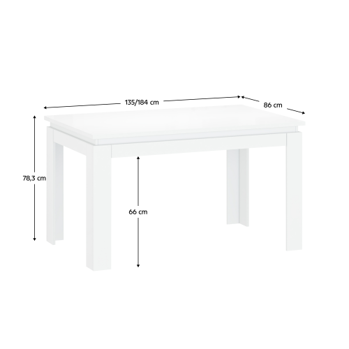 Zložljiva miza, bela, 135-184x86 cm, LINDY