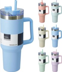Termohrnček nerezový so slamkou 1200 ml mix farieb
