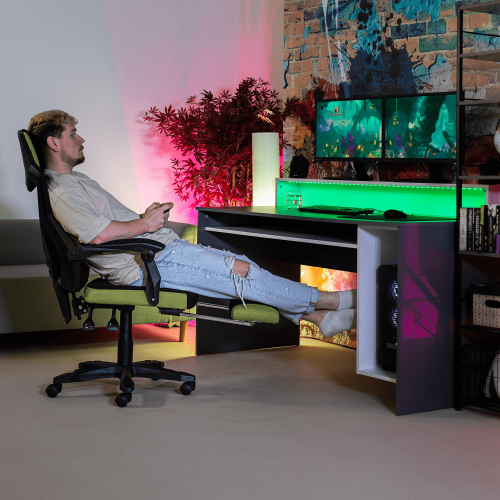 Fotel biurowy/gamingowy, czarno-zielony, JORIK