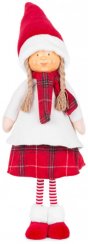 Figurină de Crăciun MagicHome, Fetiță cu o eșarfă roșie, material, roșu-alb, 31x18x90 cm