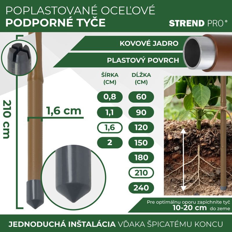 Vrtna šipka TY 16/2100 mm, čelik/plastika, smeđa, potporne biljke i rajčice (akce)