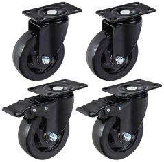 Set de 4 roți pivotante de 100 mm, capacitate de încărcare 120 kg – 2 roți cu frână, GEKO
