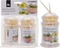 Scobitori din bambus 65X1.9MM set 2x200 buc cocktail in borcan KLC