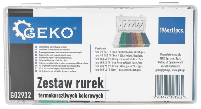 Set termoskupljajuće cijevne izolacije u boji, 196-dijelni set, GEKO