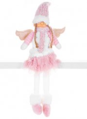 Figura MagicHome Karácsony, Angyal rózsaszín rövid szoknyával, szövet, rózsaszín-fehér, 23x12x59 cm