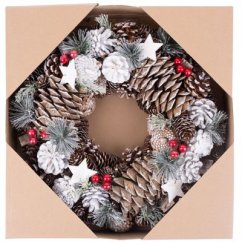 MagicHome karácsonyi koszorú, natúr, fehér kúpokkal, függő, 37x9x37 cm