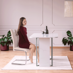 Jedilni stol, bež blago Dulux Velvet/svetli šivi, ABIRA NOVO