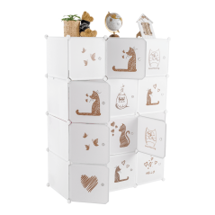 Dětská modulární skříň, bílá / hnědý dětský vzor, KITARO