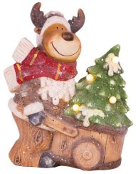 MagicHome Božična dekoracija, Severni jeleni z vozičkom, 4 LED, 3xAA, keramika, 33,50x24x43 cm