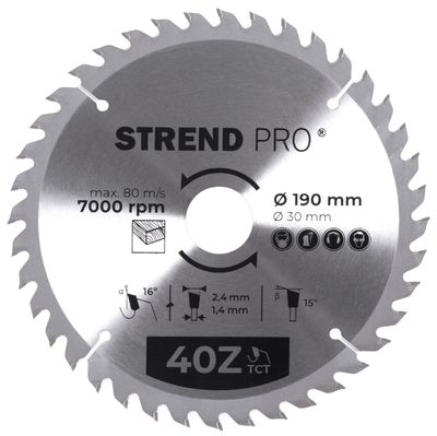 Disc Strend Pro TCT 190x2,4x30 / 20 mm 40T, za les, žaga, SK rezila