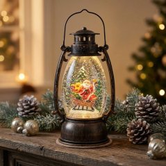 Laterne MagicHome Christmas Retro, LED, mit Weihnachtsmann, mit Glitzer, schwarz, 3xAA, Kunststoff, 13x11x24/35 cm