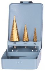 Lépcsős fúrókészlet Strend Pro SS421, 4-12, 4-20, 4-32 mm, TiN, HSS 4241 egyenes, fémhez