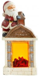 MagicHome Weihnachtsdekoration, Weihnachtsmann mit Kamin, 9 LEDs, 3xAA, Keramik, 27,50x19x51 cm