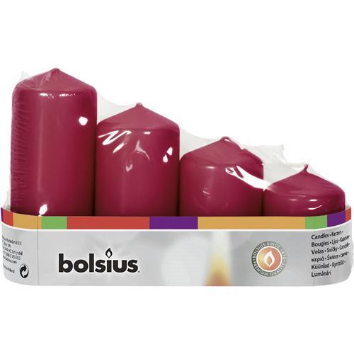 Svíčky Bolsius Pillar Advent, Vánoční, bordó, 48 mm 60/80/100/120 mm, bal. 4 ks