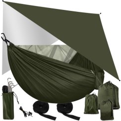 Turistická hojdacia sieť s plachtou a moskytiérou 260x140 cm