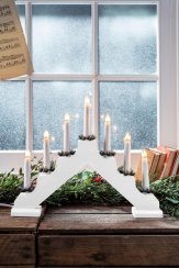 Svícen MagicHome Vánoce, 7 LED teplá bílá, bílý, 2xAA, interiér, 39x31 cm