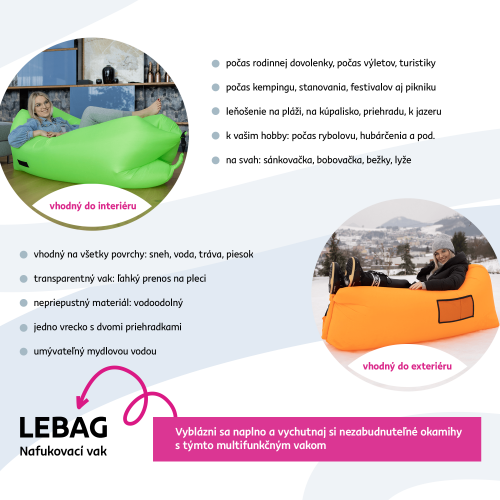 Beanbag/lazy bag na napuhavanje, narančasta, LEBAG