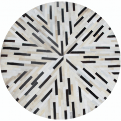 Luxusný kožený koberec, čierna/béžová/biela, patchwork, 200x200, KOŽA TYP 8