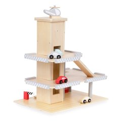 Garaj mare din lemn cu lift și mașini