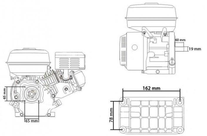 Benzínový štvortaktný spaľovací motor, 223 cm3, výkon 7,0 kW, hriadeľ 19 mm, MAR-POL