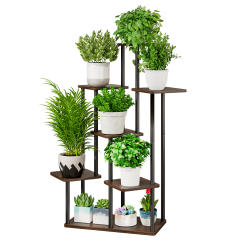 Blumenständer aus Metall, schwarz/rustikales Holz, ADITE TYPE 2