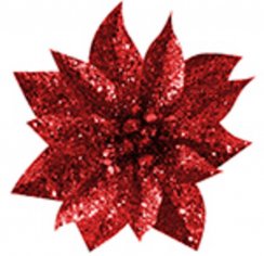 MagicHome Christmas Glitter Kwiat poinsecji, z szpilką, czerwony, wielkość kwiatka: 9 cm, długość kwiatka: 8 cm, 6 szt.