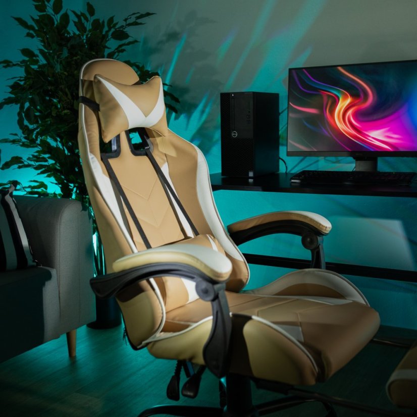 Pisarniški/gaming stol, črn/bel/bež, OZGE 2 NOVO