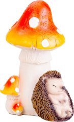 MagicHome Naturdekoration, Igel unter einem Pilz, Polyresin, 13,3x11x19,2 cm