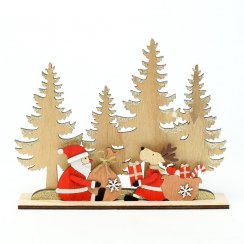 Dekoracija za drevesce z Božičkom in severnimi jeleni 22x4x17,5 cm naravno-rdeč les