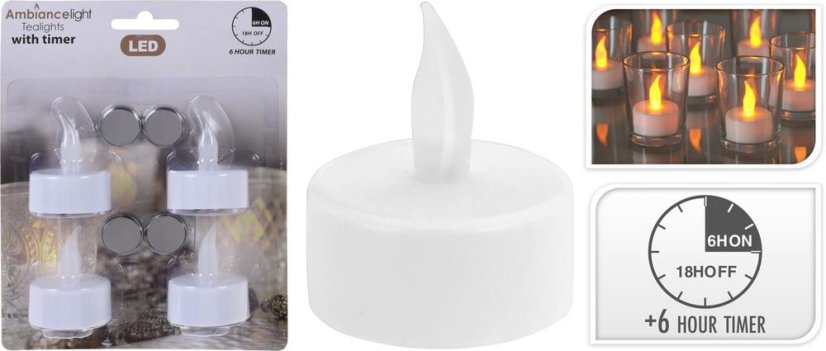 LED-Teekerzen 4er-Set, mit Timer, Taschenlampen